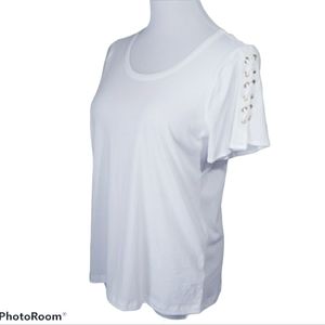 MICHAEL Michael Kors White Tee With Laced Sleeves
